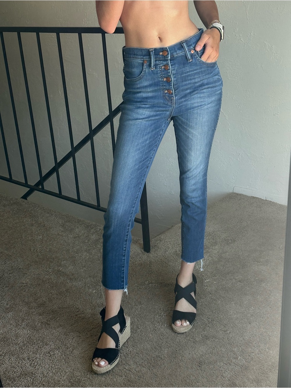 Madewell Medium Blue High-Rise Cropped Button-Fly Jeans